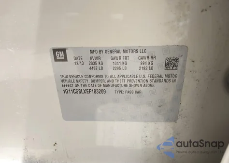 2014 Chevrolet Malibu 1Lt z USA, uszkodzony, nr VIN 1G11C5SLXEF183209